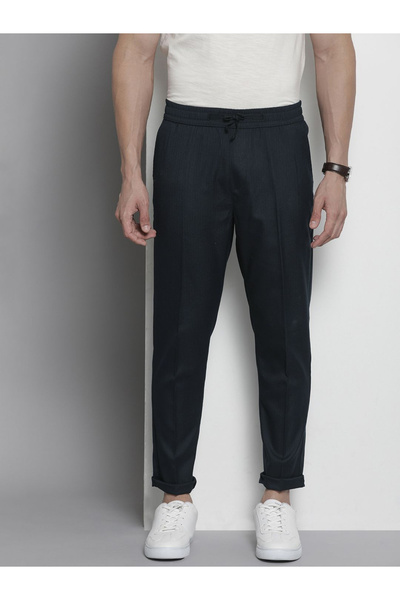 The Indian Garage Co By Styli Men Navy Regular Fit Solid Trousers