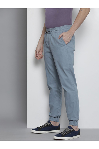 The Indian Garage Co By Styli Men Blue Slim Fit Solid Cuffed Joggers
