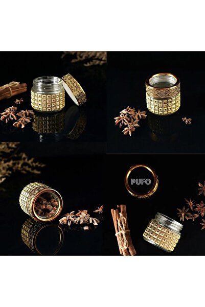 PUFO Ellegance glass container for sugar, coffee, tea or spices, gold