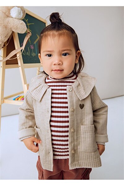 MAYORAL Baby Girl Collar Ruffled Knitted Jacket Beige 2431
