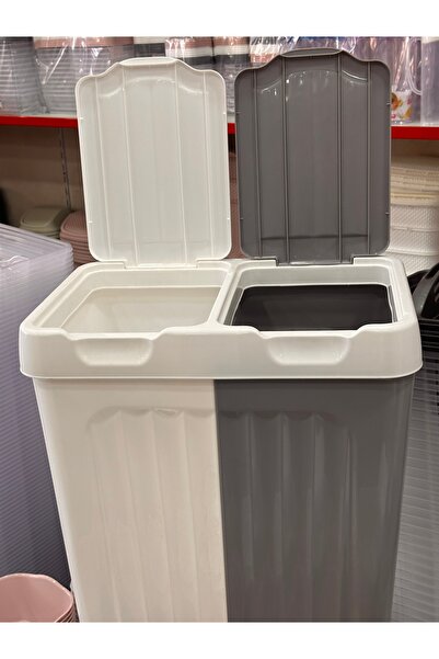 LeesHome 2 Bölmeli Banyo Çamaşır Sepeti iki Bölmeli Gri/Beyaz Renk 80 Litre b...