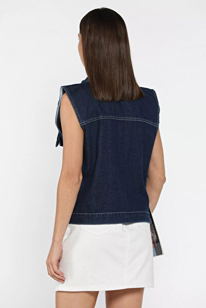 julude Navy Blue Women's Front Buttoned Jean Denim Vest