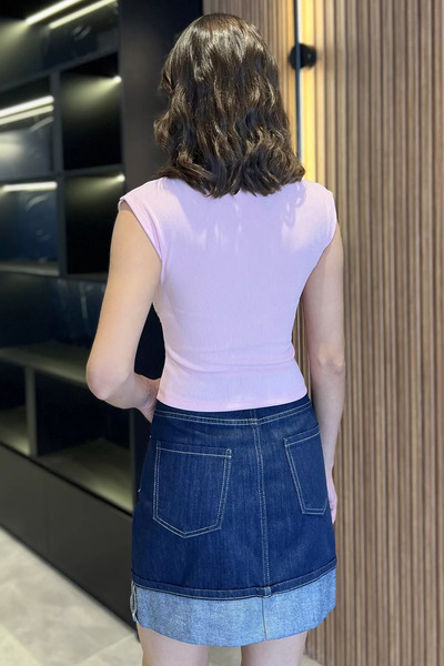 julude Pink Stone Crop Top Blouse