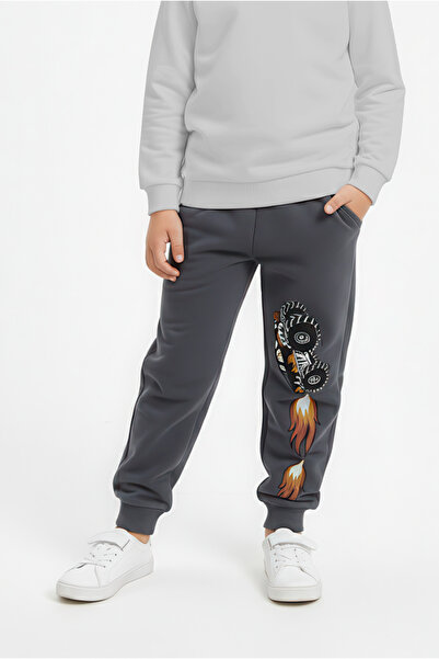 Kyron %100 Pamuk Cepli Erkek Çocuk Pantolon - GRİ ARABA BASKILI