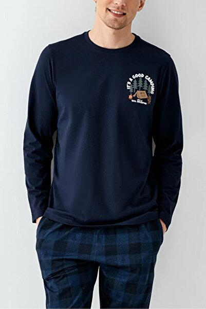 Arnetta %100 PAMUK BİSİKLET YAKA UZUN KOLLU EKOSE DESEN ERKEK PİJAMA TAKIM