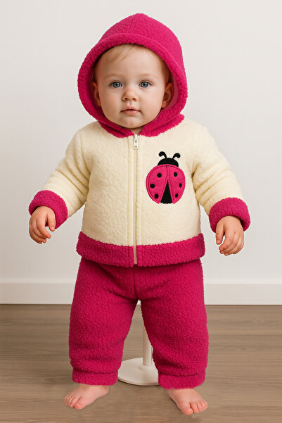 Bubito Ladybug Embroidered Winter Plush Welsoft 2-Piece Hooded Set-Red
