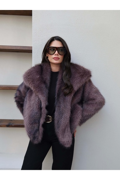 ESRAHELVACI Imported Shawl Collar Jacquard Faux Fur