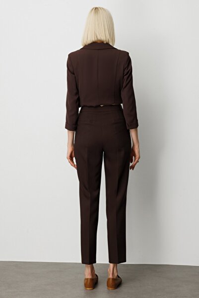 Ekol Women's Side Pocket Pipe Leg Trousers 5015 Brown