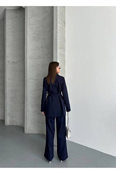 ParlaMira Women's Dabıl Fabric Tie-Up Blazer Jacket & High Waist Palazzo Pants Set
