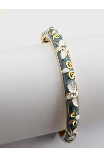 Siya Silver Altın Kaplama Zirkon Taşlı Mineli Kelepçe Bileklik - 5,7 cm/18 cm