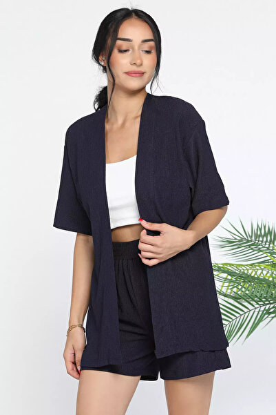 julude Navy Blue Kimono Shorts Women's Double Set