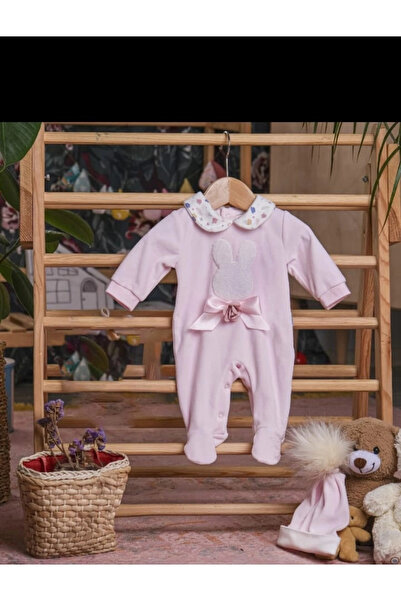 LAMATO BABY Süzine Rabbit Embroidered Hat Velvet Baby Girl Jumpsuit