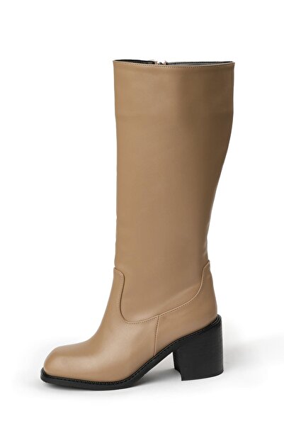 Mio Gusto Taylor Mink Color Side Zipper, Thin Faux Fur Lining Blunt Toe Women's Heeled Boots