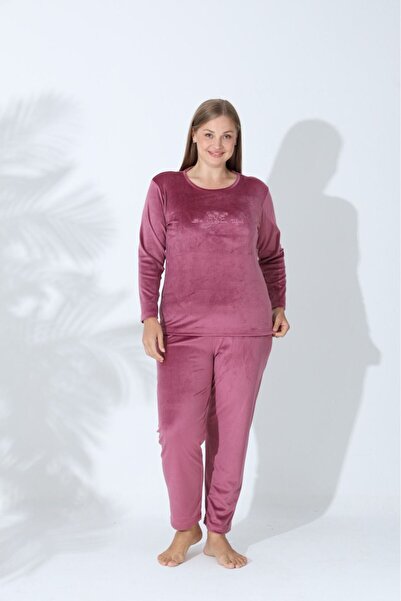 Elit Women's Plus Size Velvet Winter Pajama Set