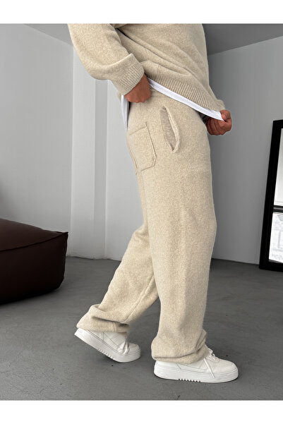 BYBASICMAN Bej G Detaylı Baggy Triko Eşofman G-18113