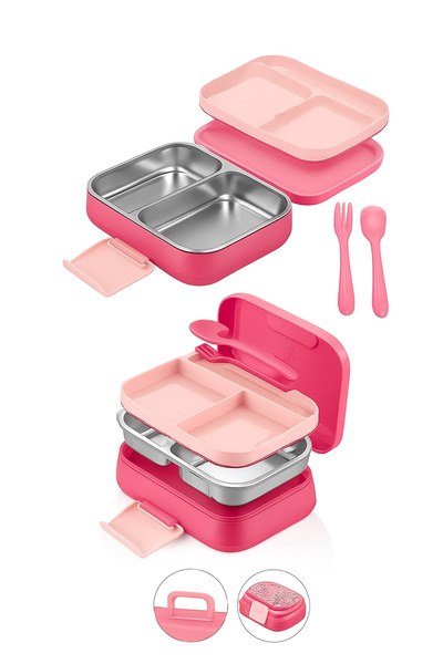 ZAYRE Happii Vacuum 4-Compartment Stainless Steel Children's Lunch Box, Unicorn Patterned Lunch Box
