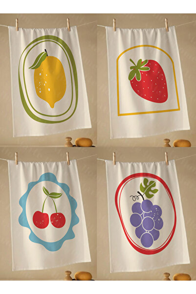 Marte Home VİTA - RENKLİ BASKILI 4'LÜ SET 40x60 MUTFAK HAVLUSU, KURULAMA BEZİ