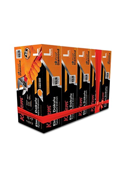 KAFEM Prof Dia Ekstra Kalın Turuncu Nitril Eldiven Elmas Dokulu L 50 Adet x 5...