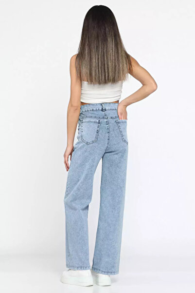 Zehra Gül Buzmavisi Yüksek Bel Likralı Kadın Palazzo Jean Kot Pantolon