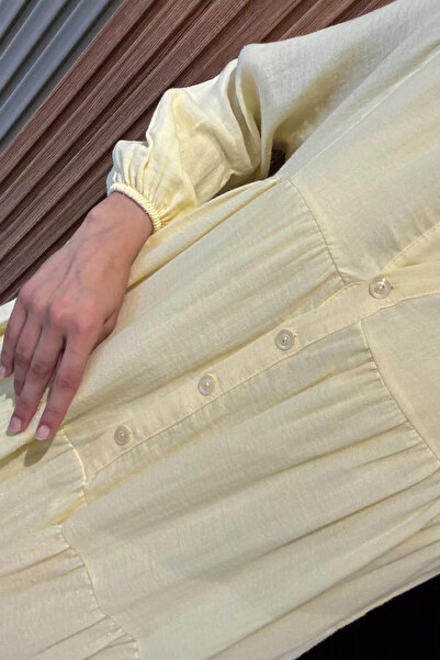 julude Yellow Front Buttoned Seasonal Hijab Dress