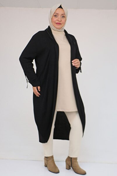 Eslina 33056 سترة تريكو كبيرة الحجم بتفاصيل ووتربورت - أسود