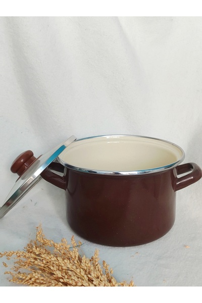 EBRULİEMAYE Brown Enamel Deep Pot 2 Liters 18 cm Diameter Milk Yogurt Soup Pot