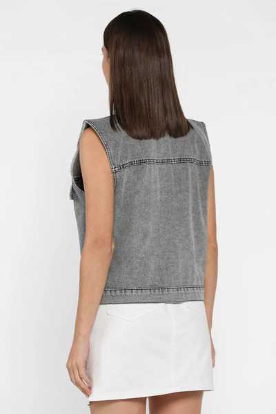 julude Anthracite Women's Front Buttoned Jean Denim Vest
