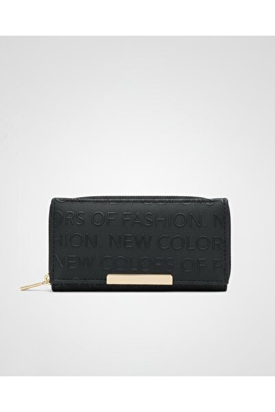 FABRİCA WEAR محفظة صغيرة نسائية سوداء مع حجرة للعملات المعدنية وحجرة للبطاقات مع نقش مطبوع