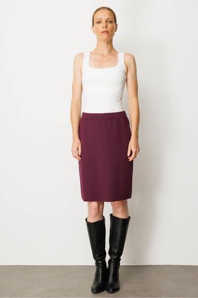 Desen Triko Women's Knitwear Plain Basic Skirt Plum