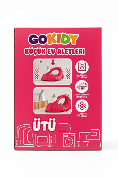 ela777 Sesli Pilli Işıklı Su Spreyli Buhar Atan Oyuncak Ütü - Işıklı Buharlı Ütü 19x9,5x11 cm