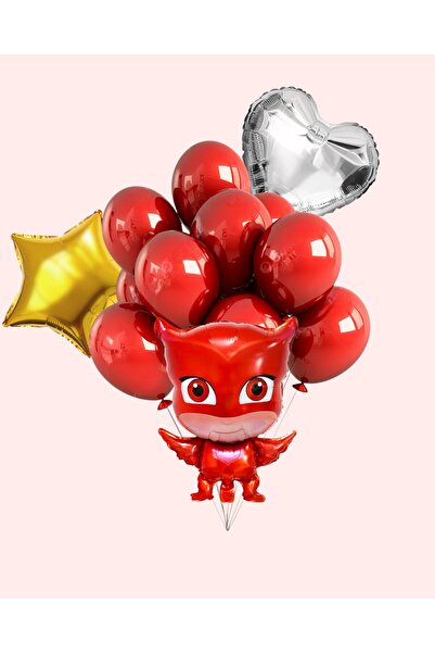 Evabrite Pijamaskeliler Foil Balloon Set - Owl Girl - Heart and Star Birthday Party Set