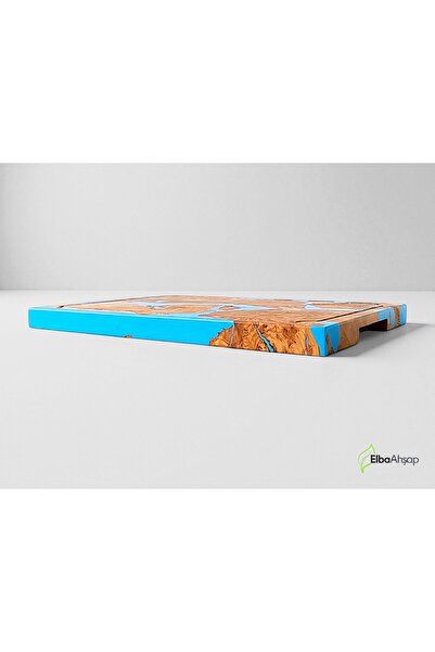 ELBA AHŞAP 40X27 cm Blue Epoxy and Olive Wood Design Handmade Presentation Board