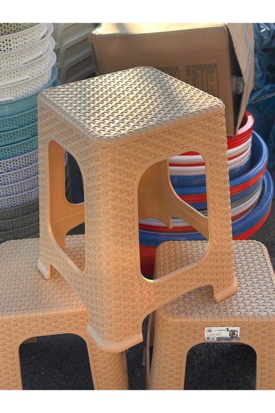 LeesHome Rattan krem Büyük Plastik Tabure