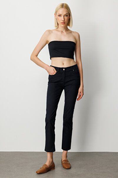 Ekol Women's High Waist Slim Leg Trousers 1061 Navy Blue