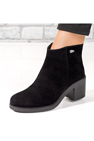 BMoD Women's black suede ankle boots with a heel and zipper, made of genuine leather MOD05610