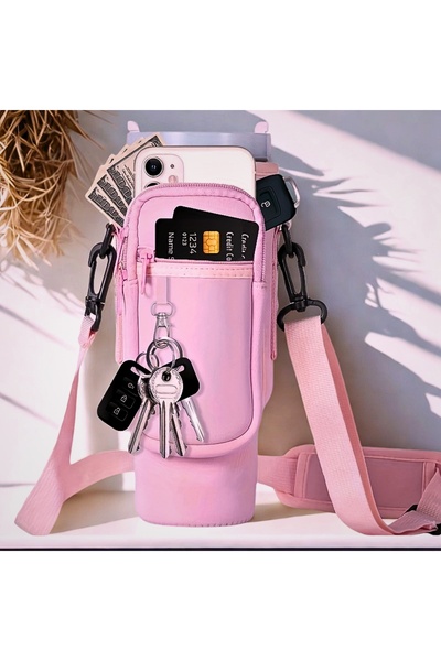 FESECRAFT Quencher 1.18 Lt Thermos Case with Straw, Thermos Bag with Shoulder Strap, Case Bag with Zippered Pocket