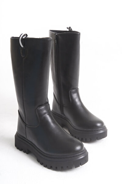 Moda Lime Girl's Long Zippered Simple Flat Model Waterproof Thick Flexible Comfortable Sole Winter Boots