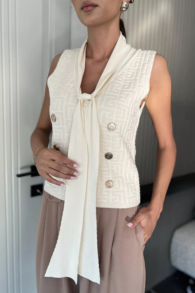 julude Cream Front Tie Knitwear Vest