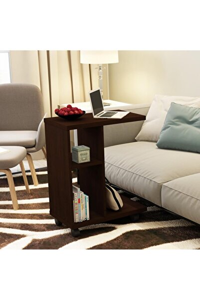 Eleva Home ElevaHome Wooden Rolling C-Shaped Side Table, Modern End Table with Shelves for Living Room or Home