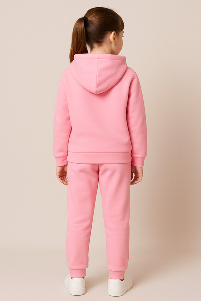 Let's Wear Premium Pink Kuromi Printed Kids Hooded Compact Sweatshirt Tracksuit Set - 2 Piece Sportswear Set