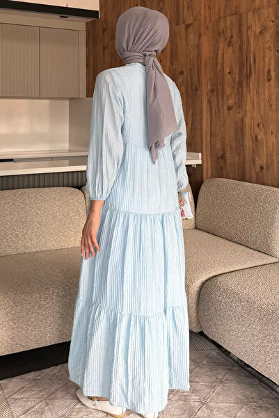 julude Blue Hijab Front Buttoned Seasonal Dress