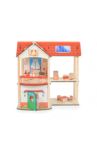 Moni Casuta din lemn pentru papusi cu 2 etaje si 11 piese mobilier Elly