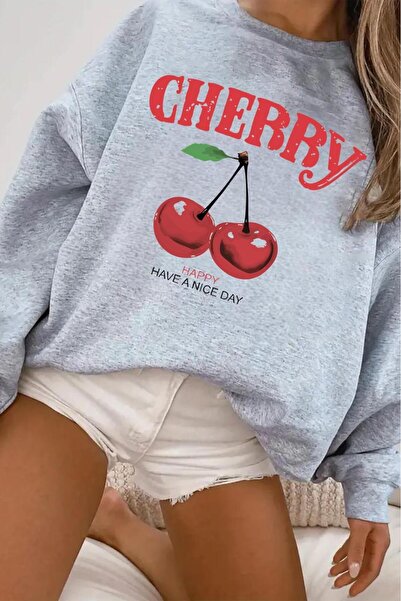 Oksit Crew Neck Chery 02 Front Printed Cotton Unisex Sweatshirt