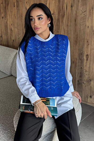 julude Sax Blue Shirt Combination Knitwear Sweater