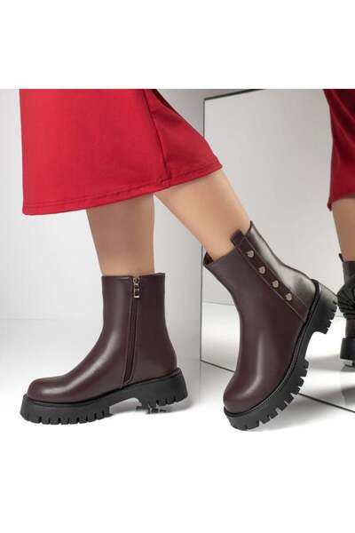 BMoD Women's burgundy ankle boots with a zipper and chunky sole MOD02753
