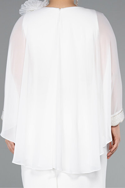 Abiyefon Ekru Pelerin Kol Midi Şifon Büyük Beden Davet Elbisesi ABK2383