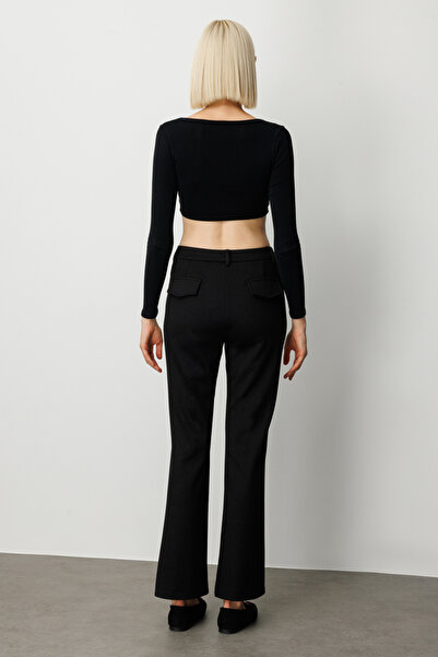 Ekol Women's Silvery Fabric Wide Leg Trousers 1045 Black