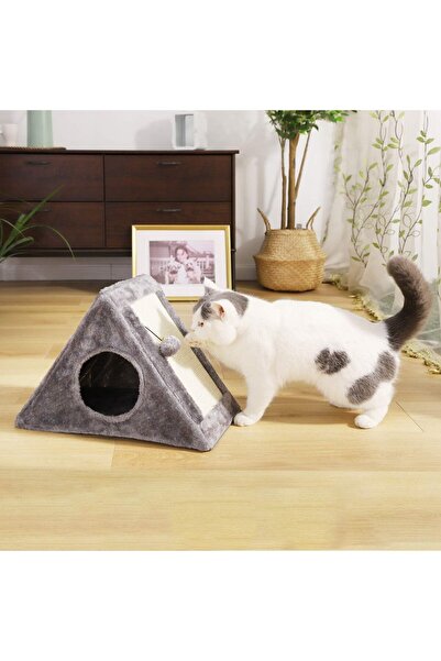 zola Fluffy cat house, Zola®, with scratching post and ball, 44x42x26 cm, gray