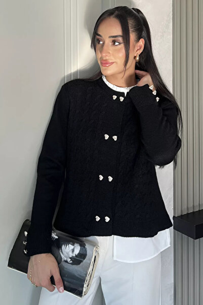 julude Black Knitted Jacket with Sleeves and Front Buttons (Available in S, M, L, XL)