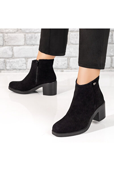 BMoD Women's black suede ankle boots with a heel and zipper, made of genuine leather MOD05610